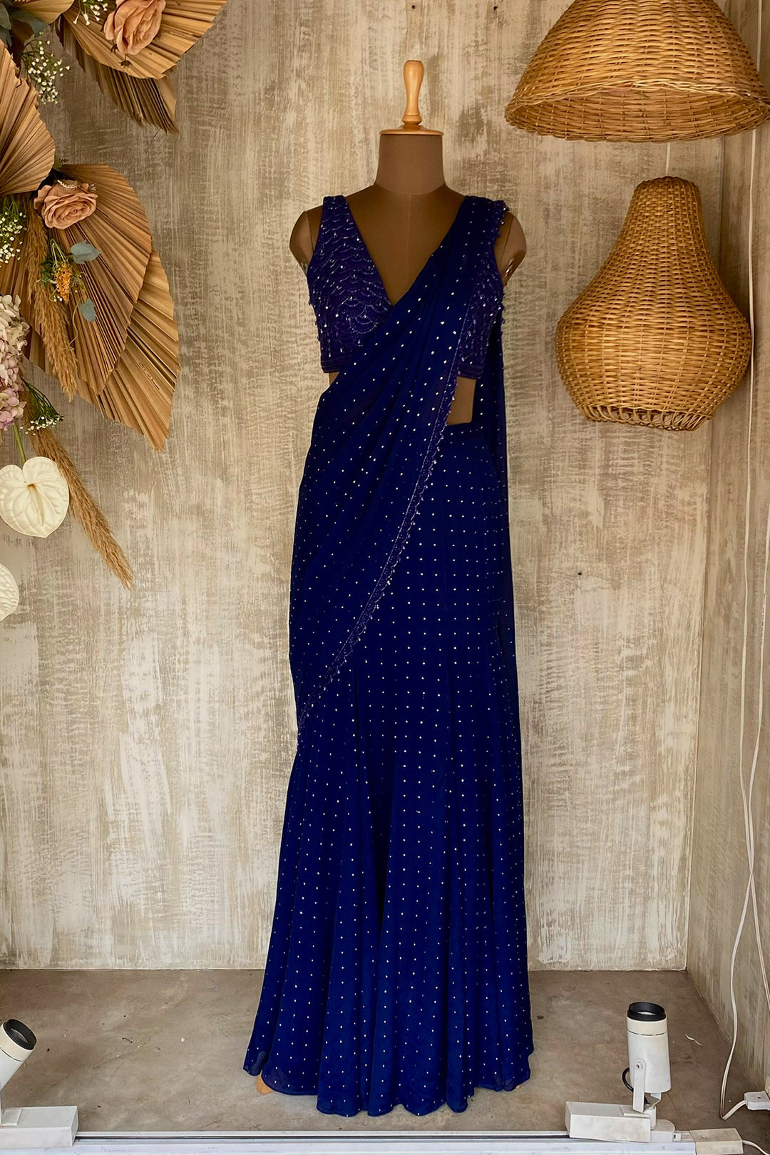 BRIGHT BLUE JASMINE GUSSET SAREE