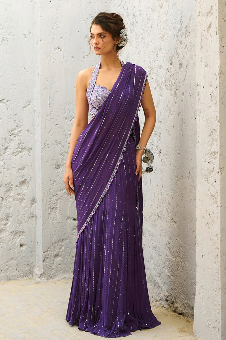 Prakriti Kakar in Moon Purple Pre Drape Saree