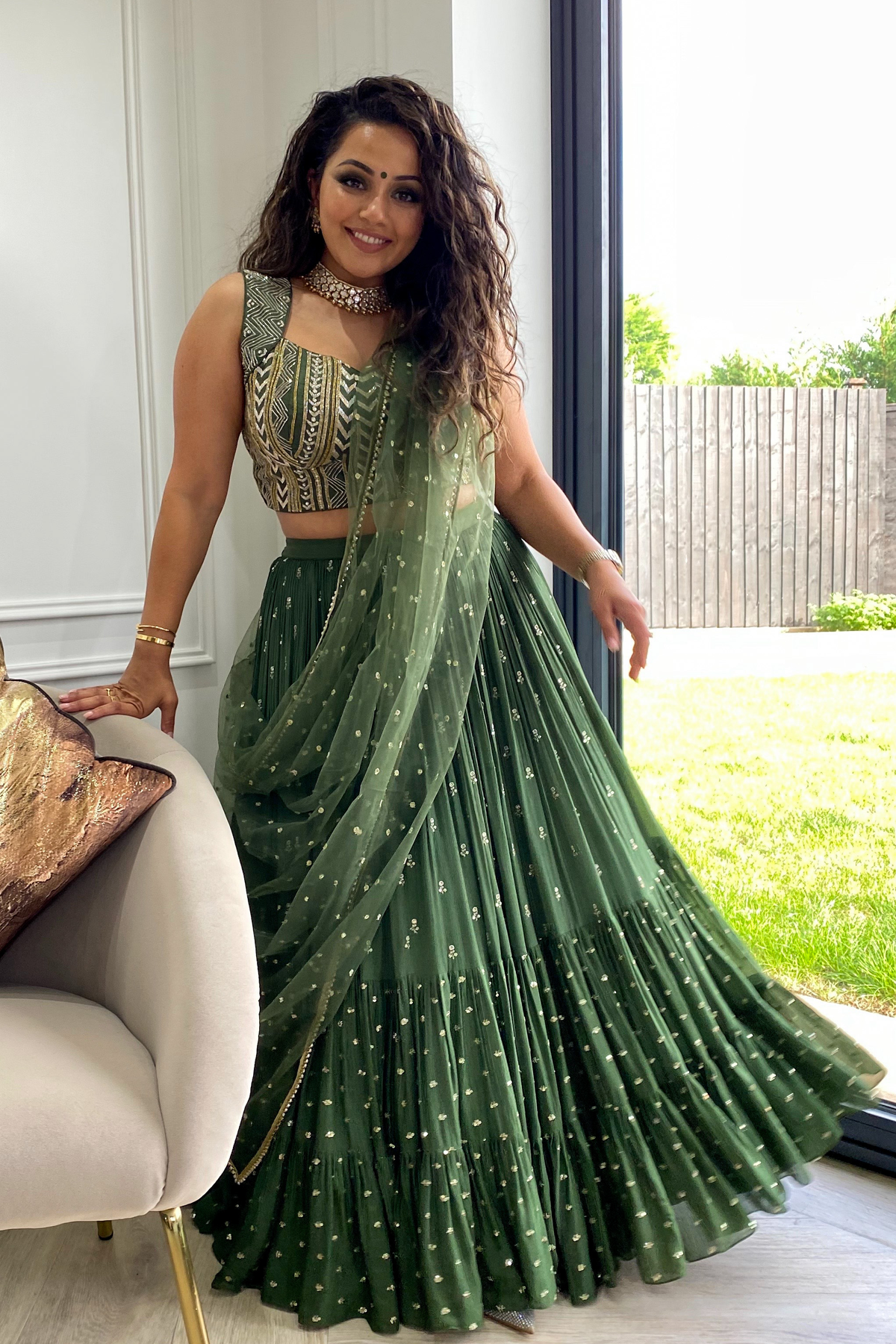 Kaushal in Green Shelby Lehenga Chamee and Palak official