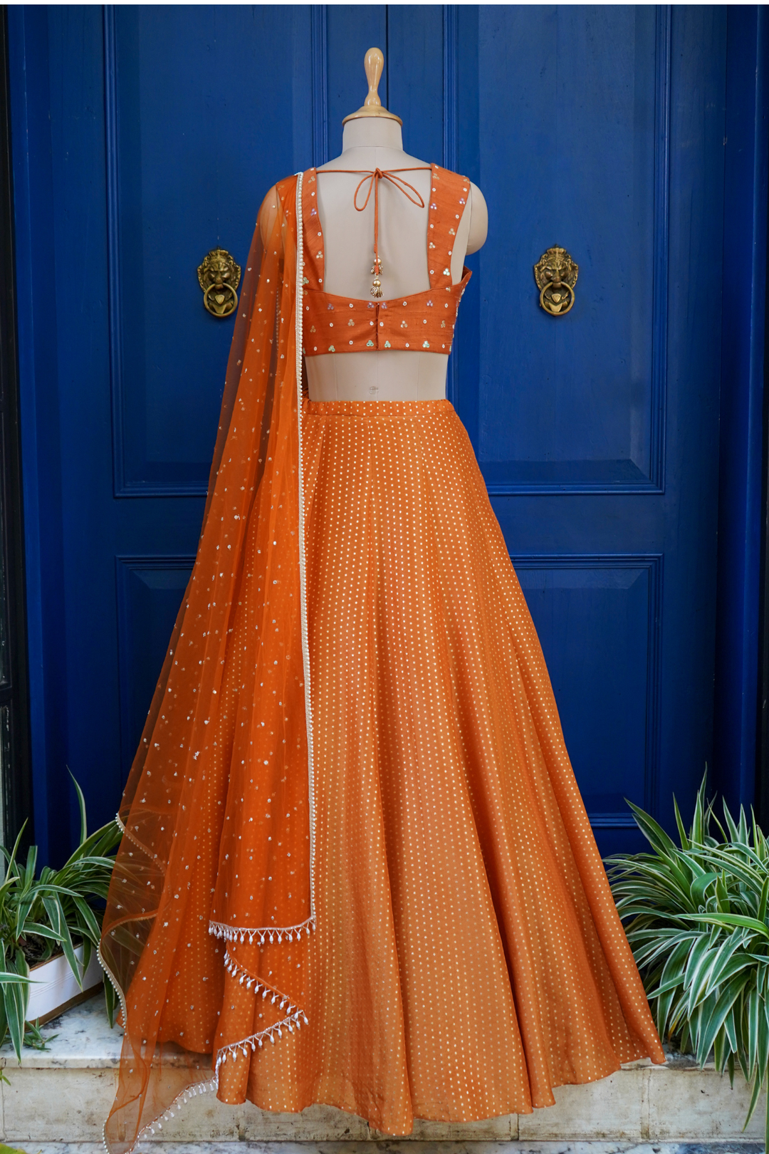 Orange mina lehenga