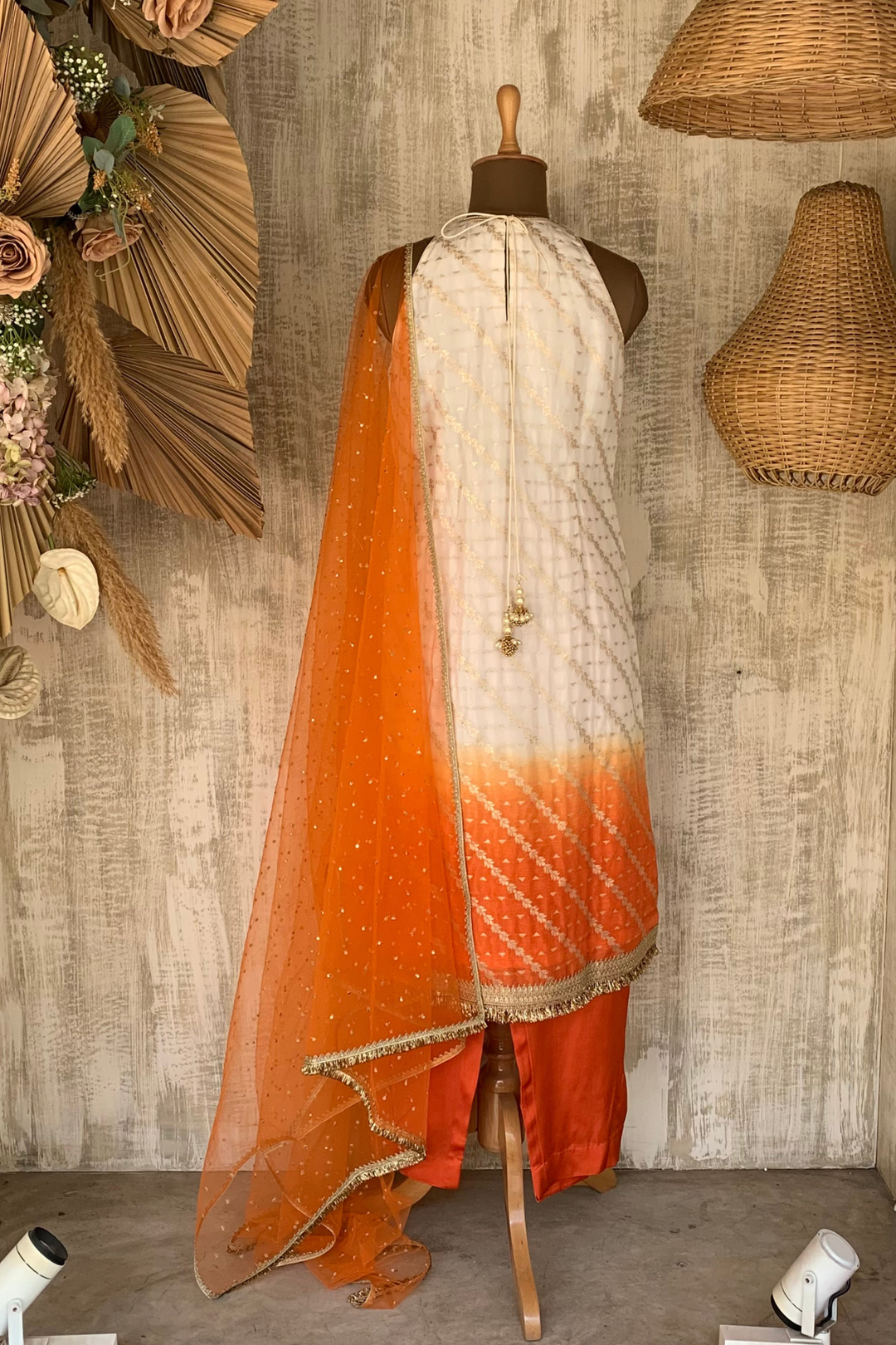 Ivory to Orange Ombre Kurta Set
