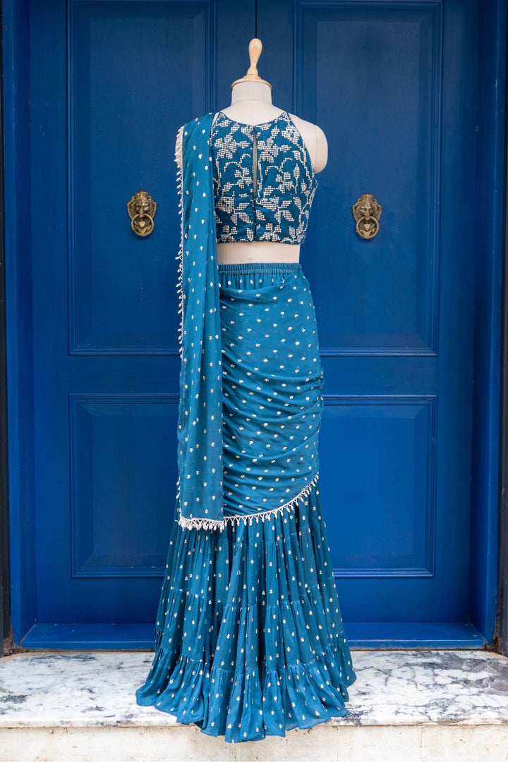 Blue Pre-drape saree