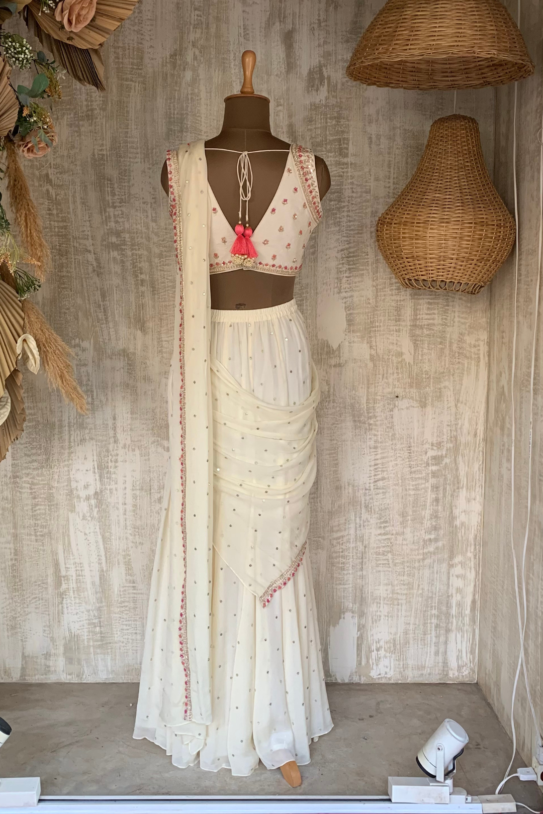 ivory pre drape saree