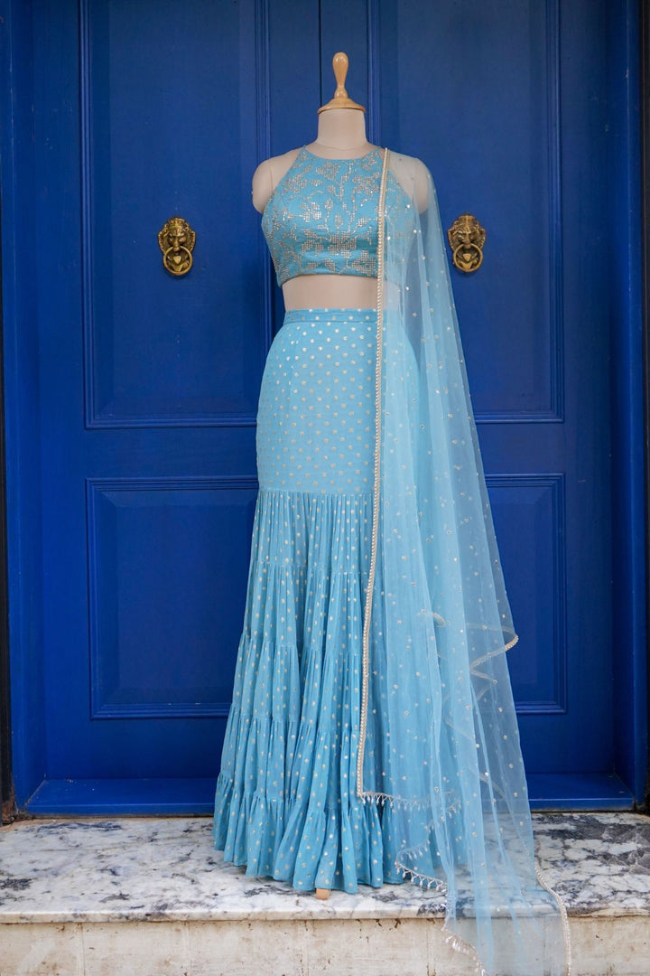 Powder blue tiered skirt set