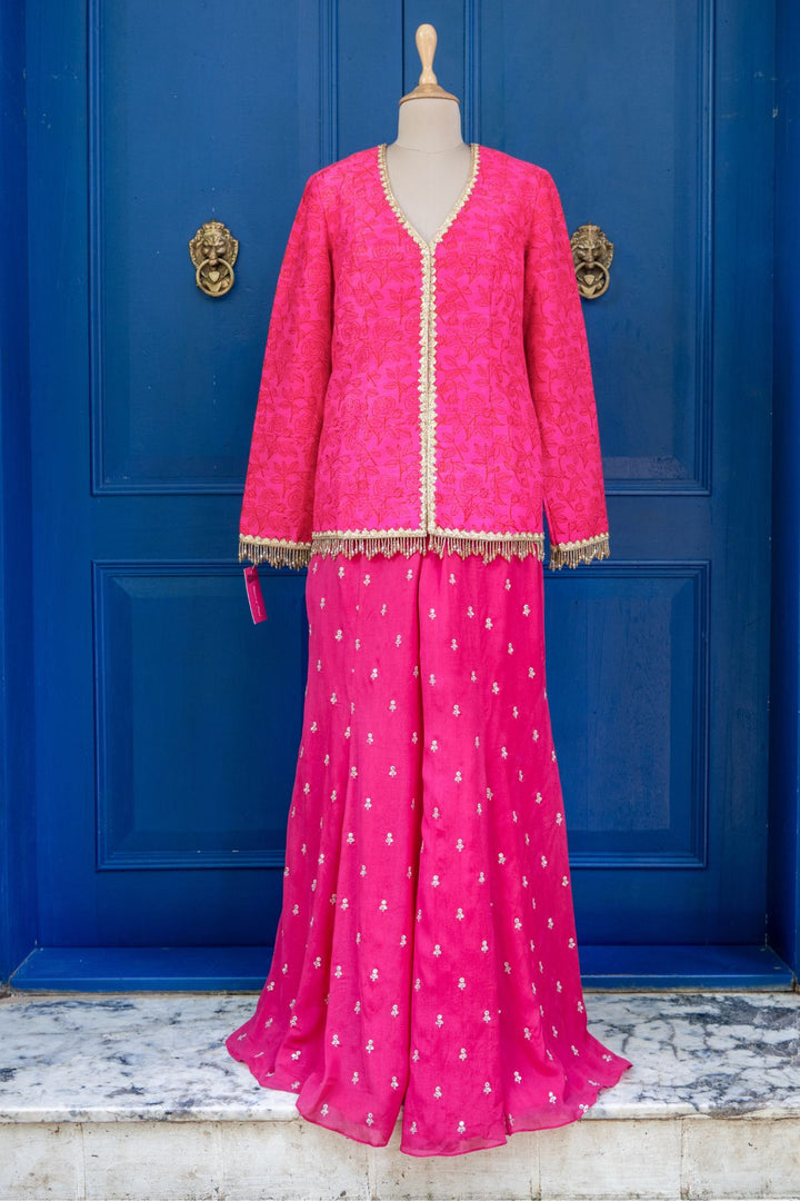 Hot pink rawsilk jacket set