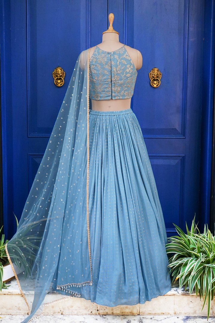 Blue rushing  lehenga skirt