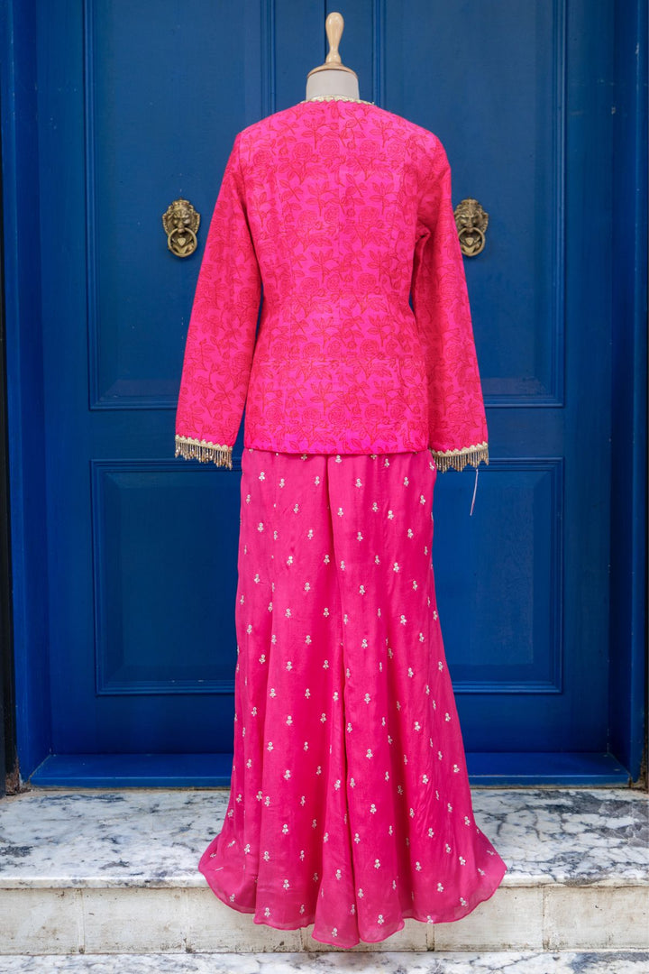 Hot pink rawsilk jacket set