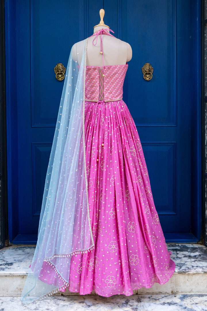Pink brocade corset rushing set