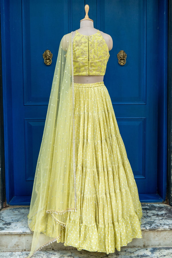 Green bandhani fiza frill skirt