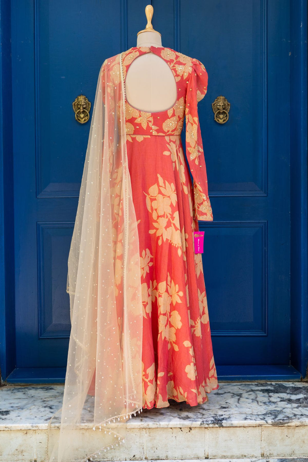 Rust Floral printed gown set