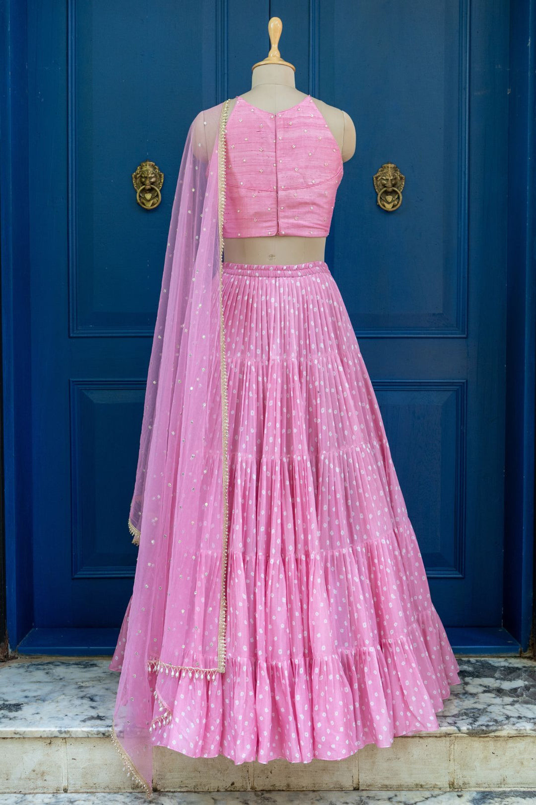 Pink bhandhani sara frill skirt