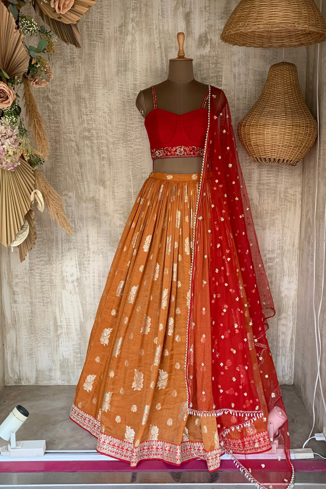 Rust Jamewar Skirt Set