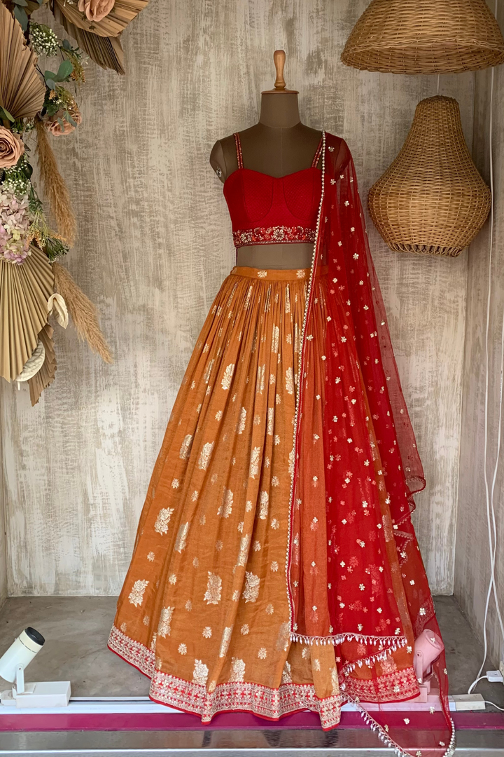 Rust Jamewar Skirt Set