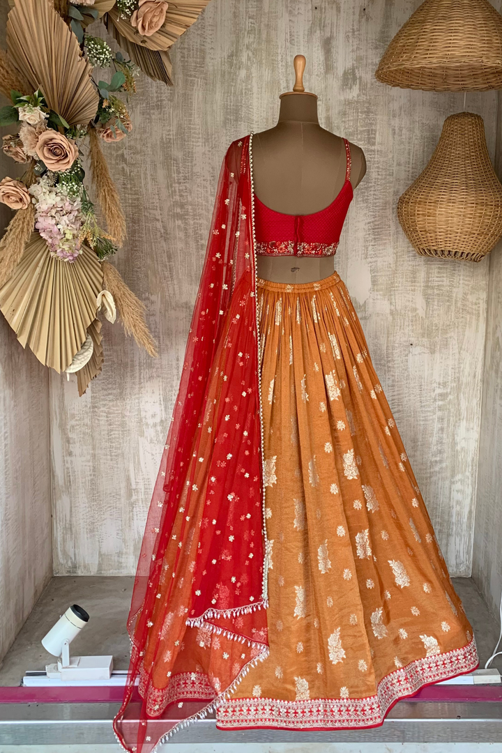 Rust Jamewar Skirt Set