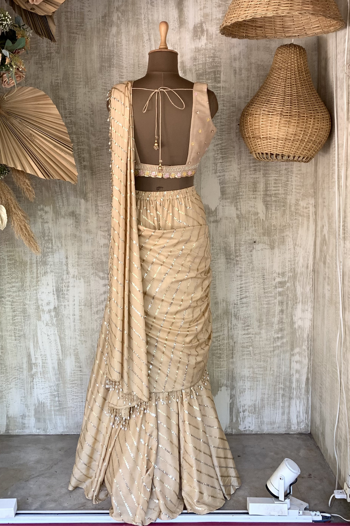 Beige gusset monet saree