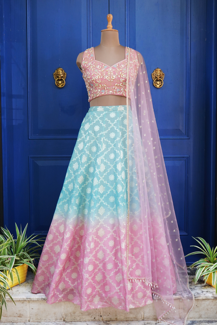 Blue and pink Mina ombre skirt