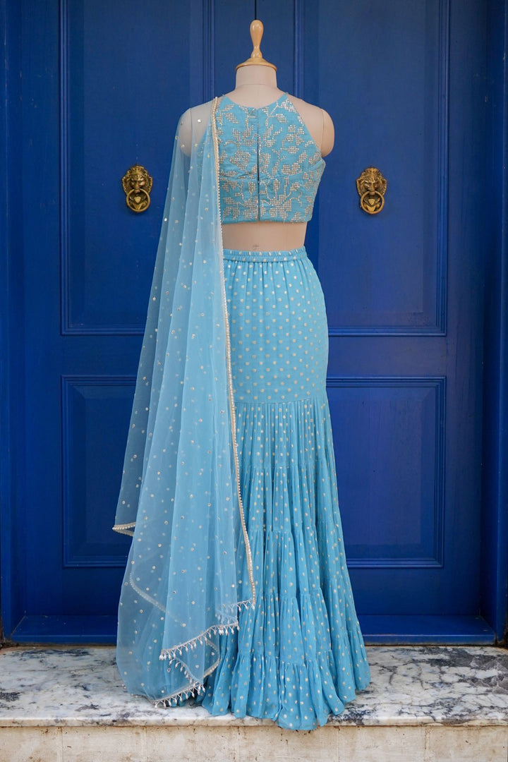 Powder blue tiered skirt set