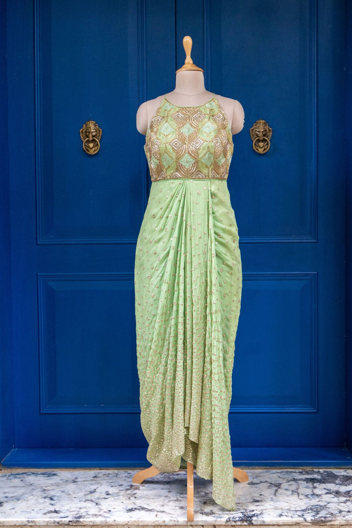 Green cascade dress
