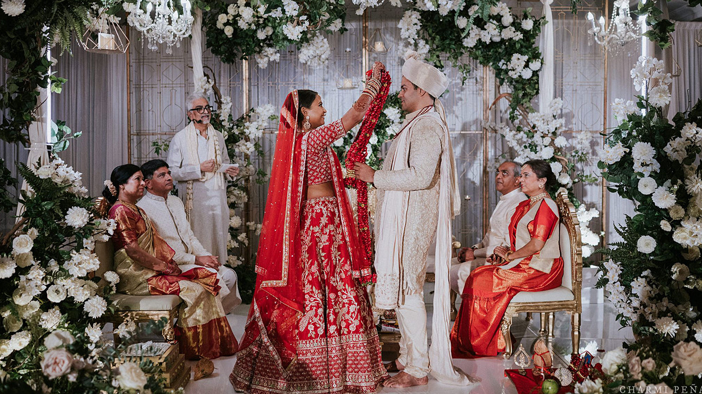 Chamee and Palak red lehenga bride