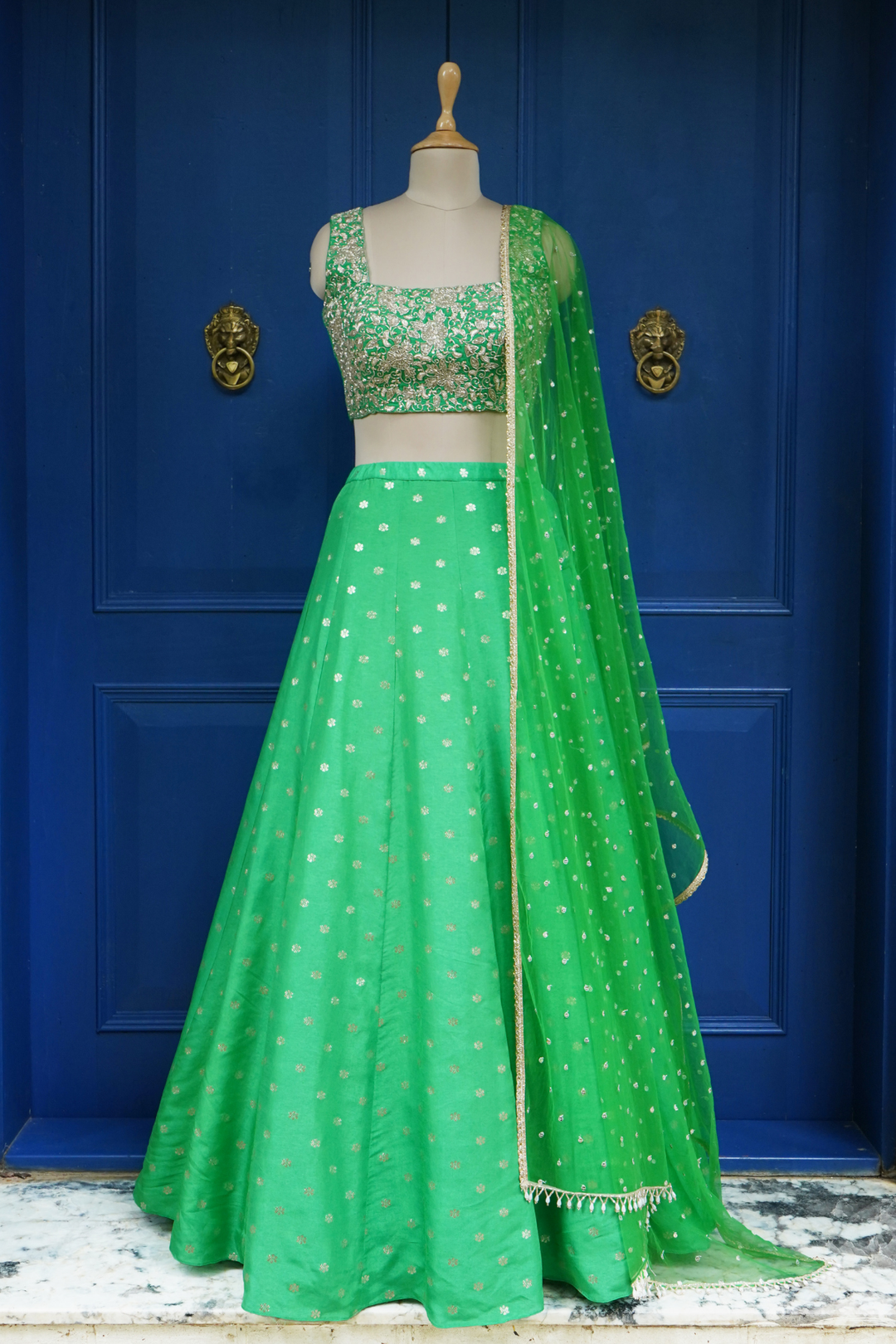 Green Aisha Kali lehenga
