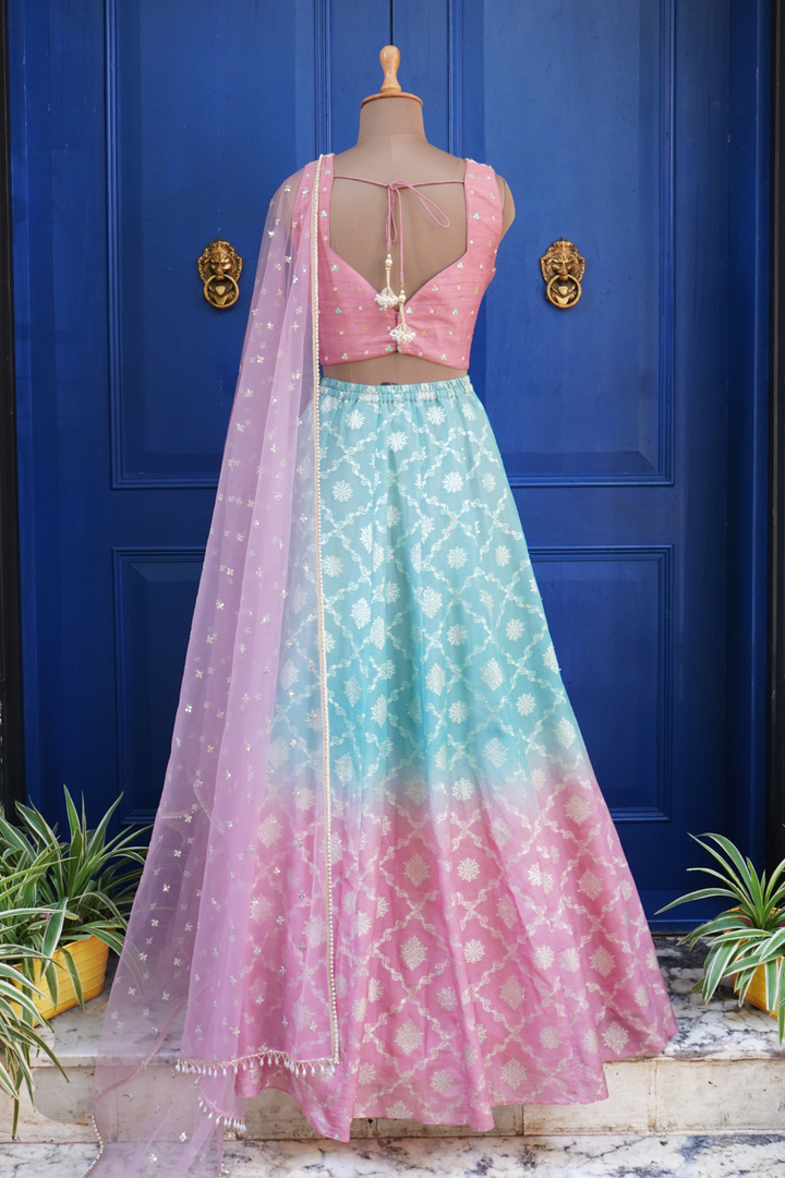Blue and pink Mina ombre skirt