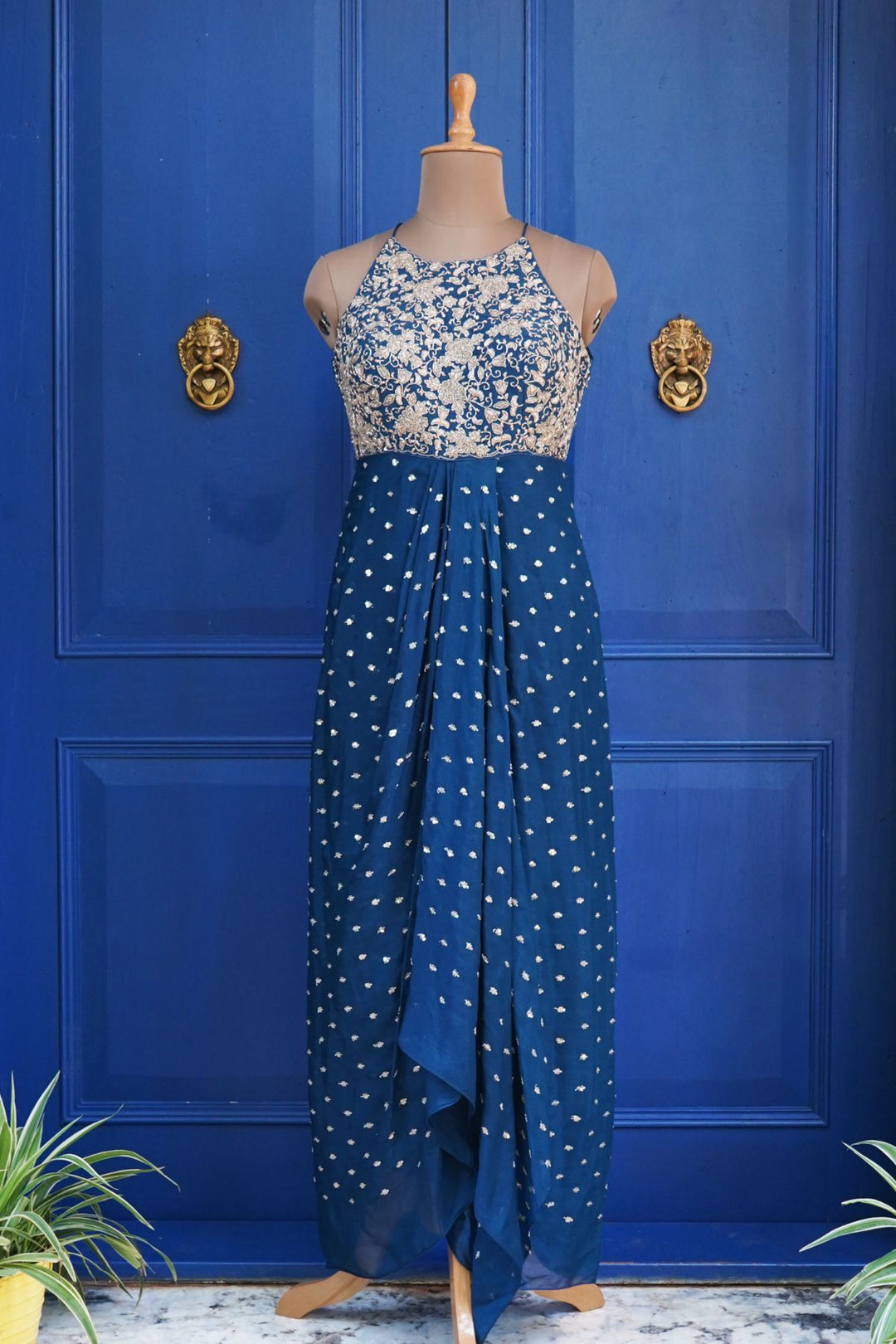 Blue Mehek cascade dress