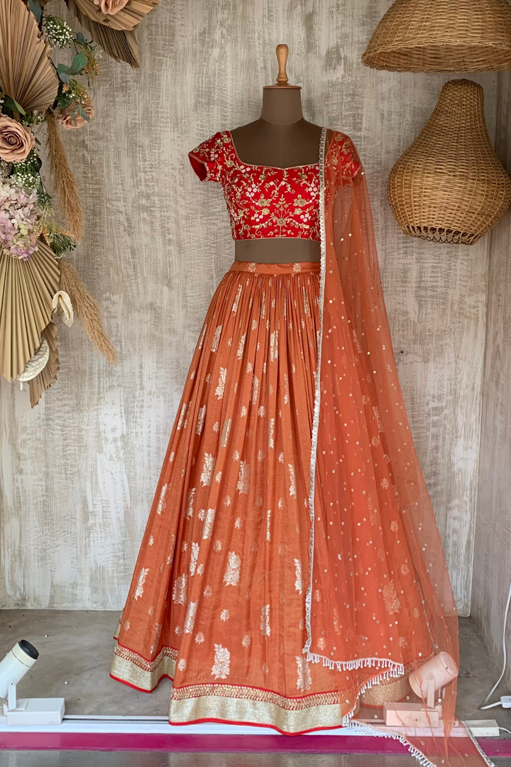 Rust Jamewar Rushing Skirt Set