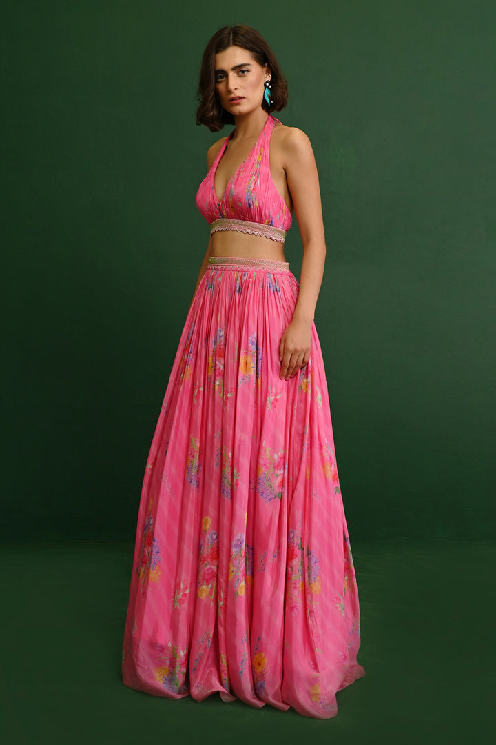 Rosette Georgette Rusched Halter Set