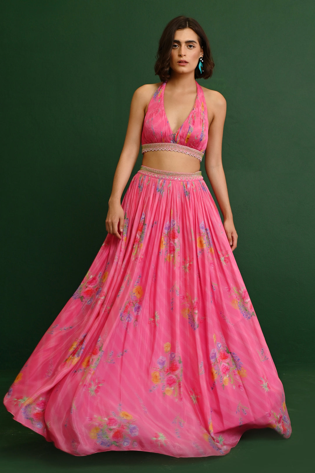 Rosette Georgette Rusched Halter Set