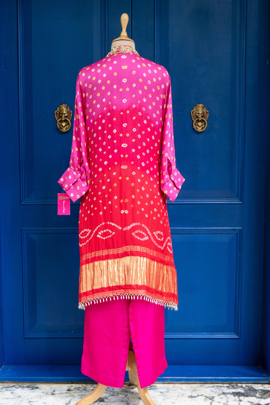 Pink shaded bandhani tunic set
