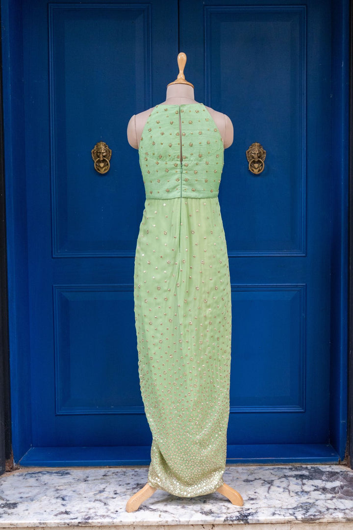 Green cascade dress