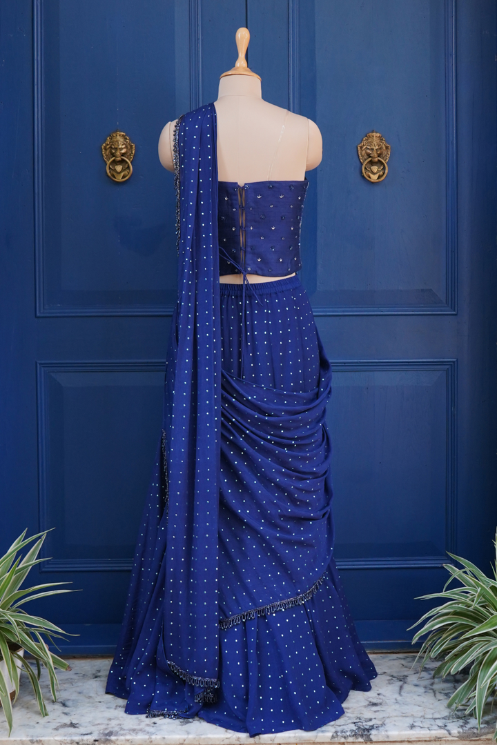 Blue Stella pre- drape saree