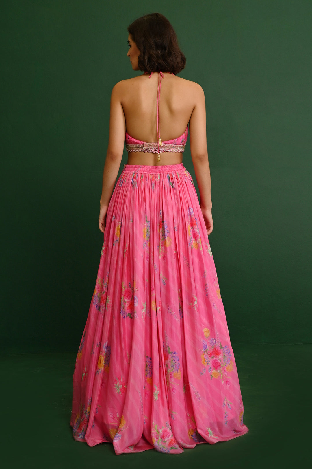 Rosette Georgette Rusched Halter Set