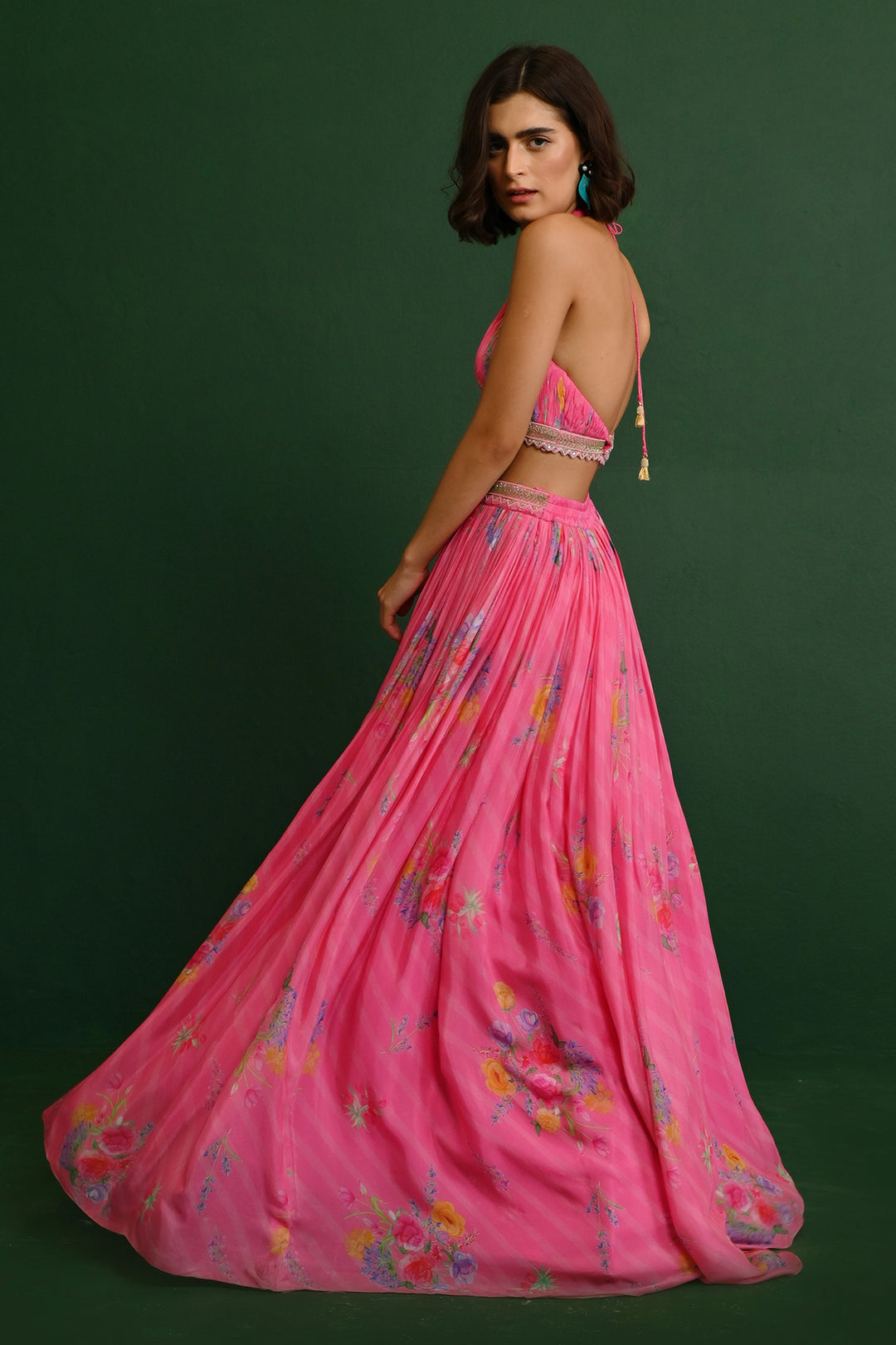Rosette Georgette Rusched Halter Set