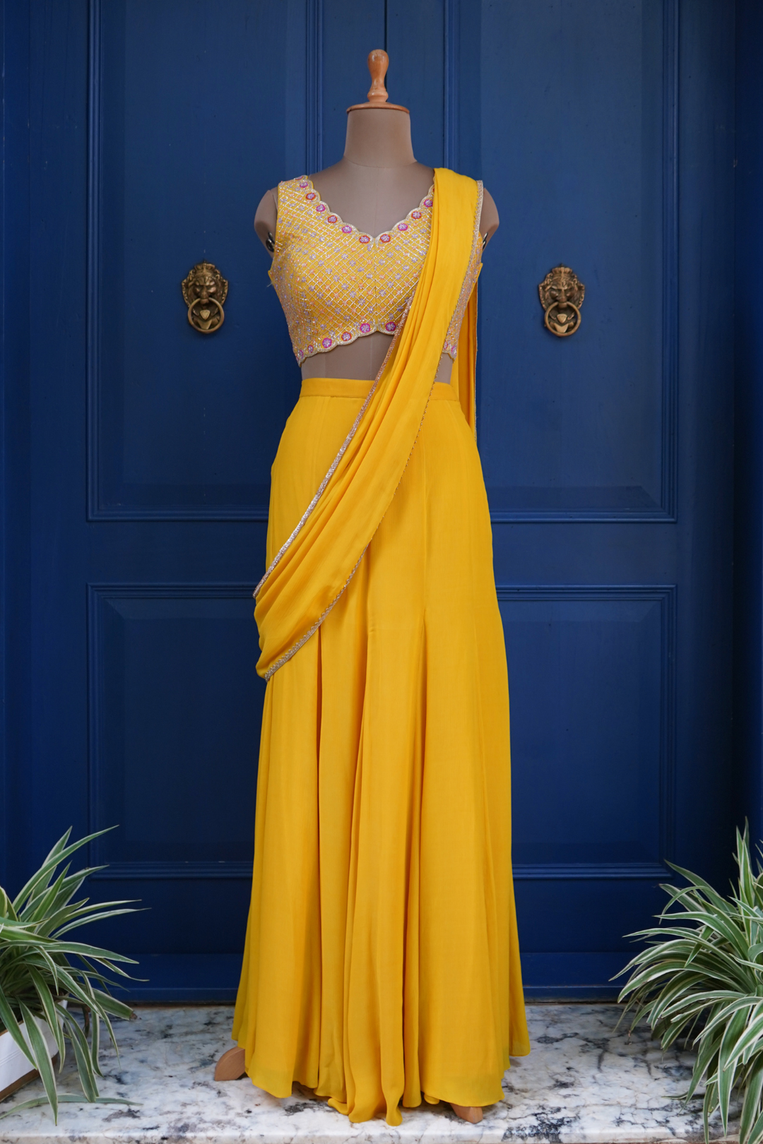 Yellow Amira Pre-drape saree