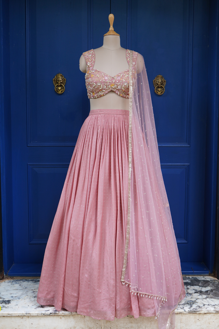 Mouve Pink Mina Rushing Lehenga