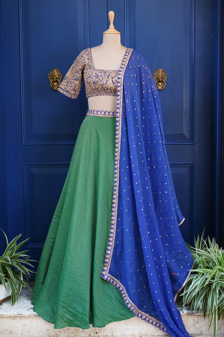 Green tissue lehenga