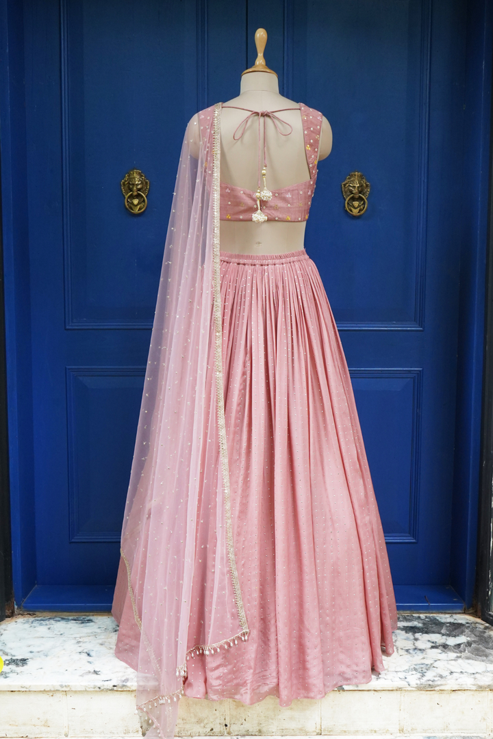 Mouve Pink Mina Rushing Lehenga
