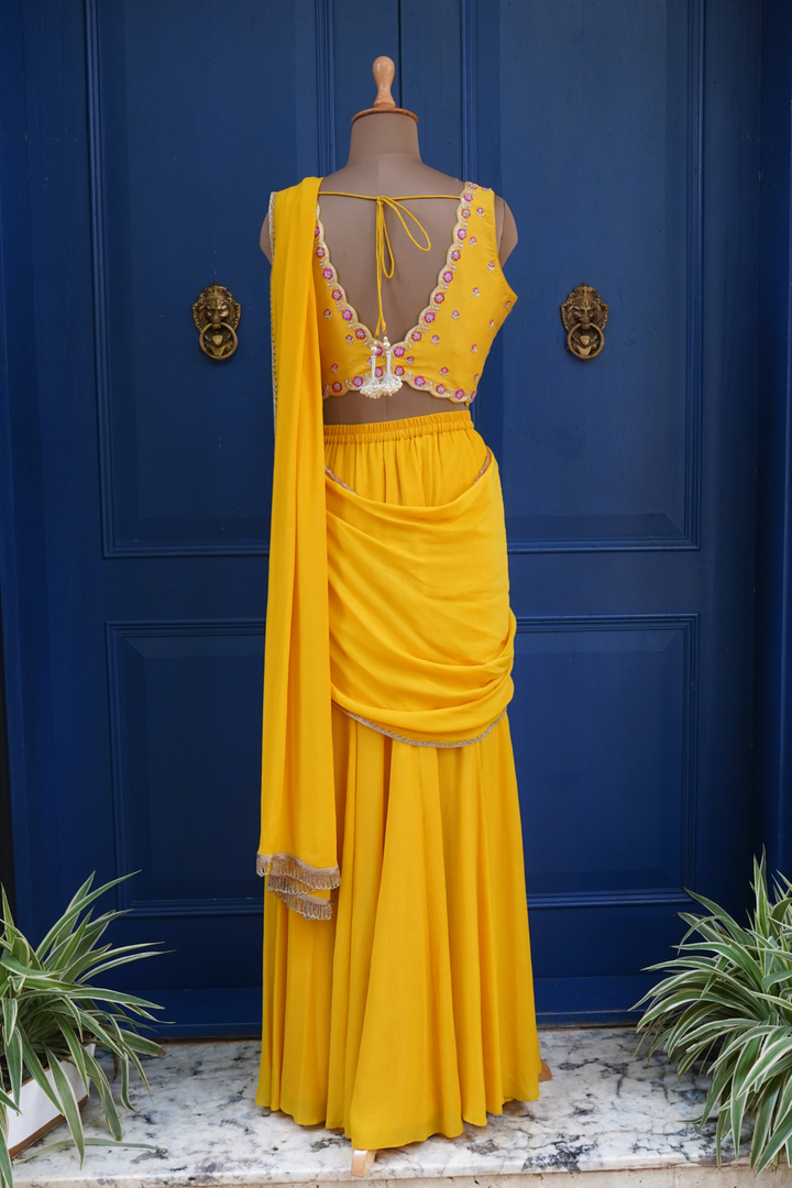 Yellow Amira Pre-drape saree