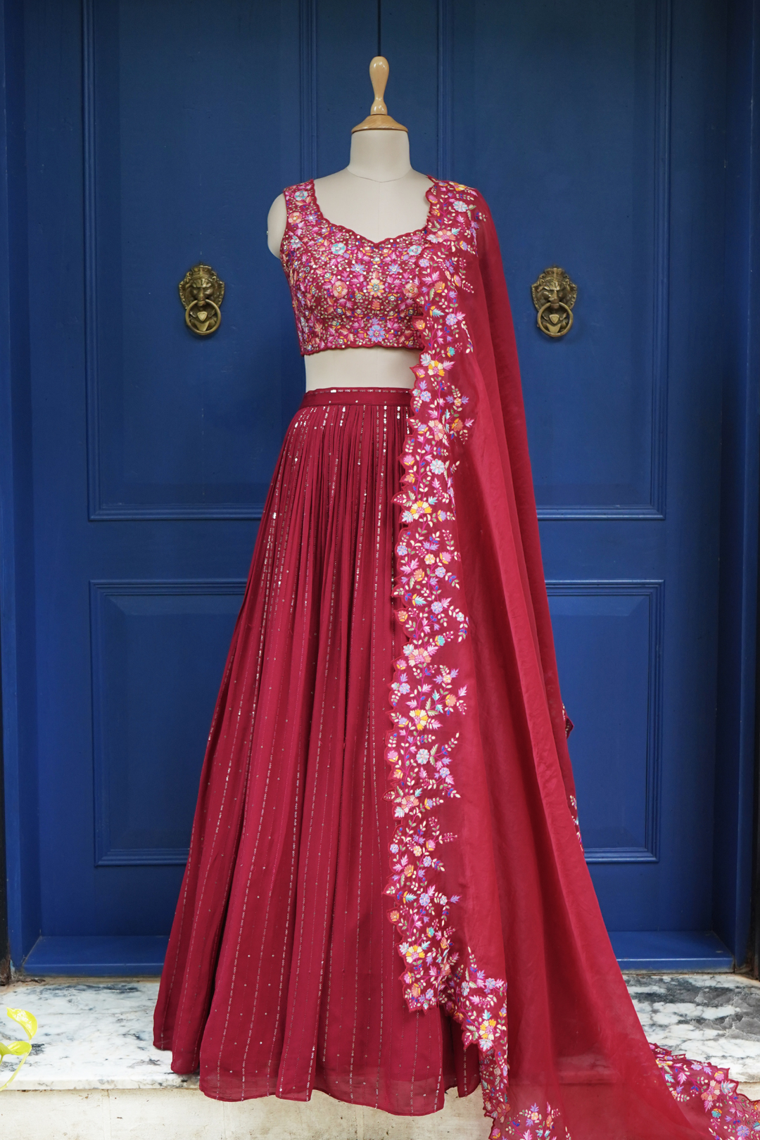 Maroon Zeba Rushing Lehenga