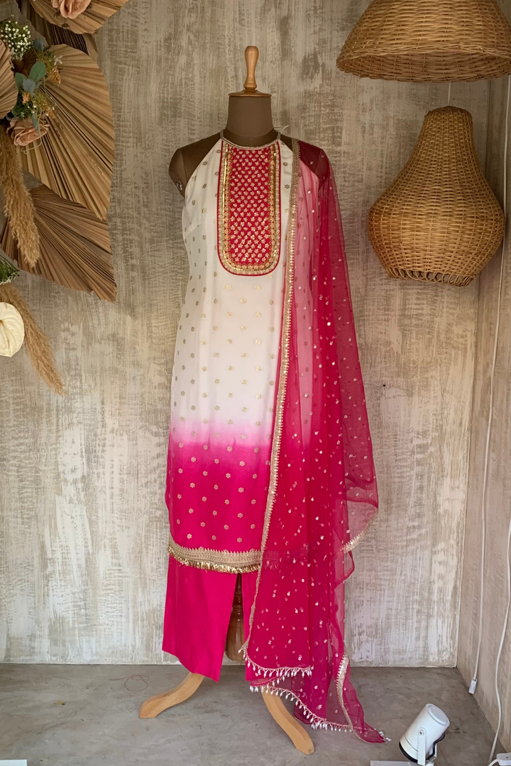 Ivory to Pink Ombre Kurta Set