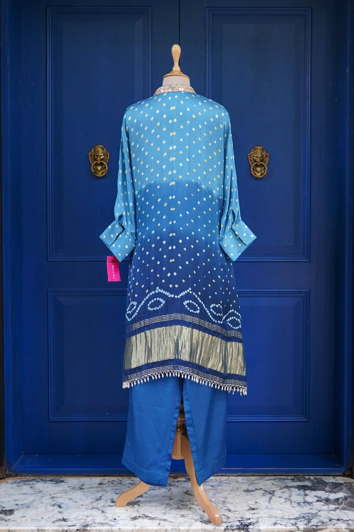Blue shaded bhandhani tunic set