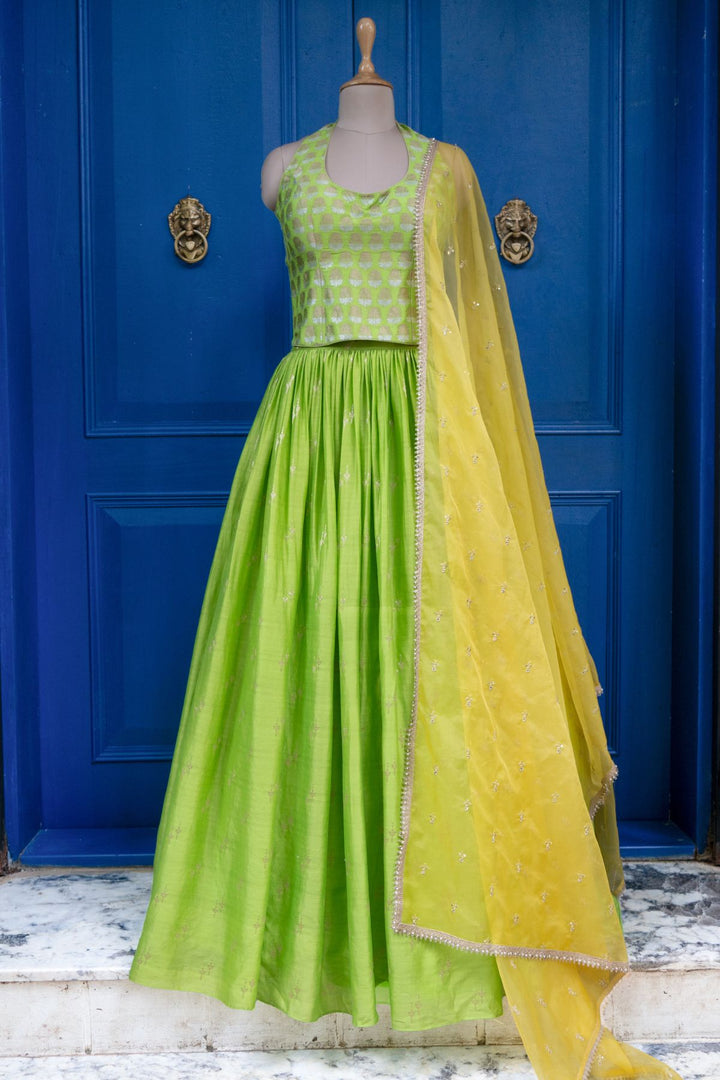 Lime green brocade rushing skirt