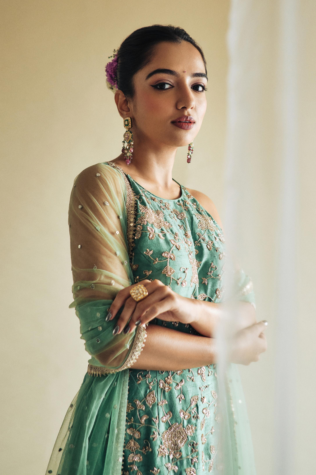Ahsaas Channa in Green Mehek Palazzo