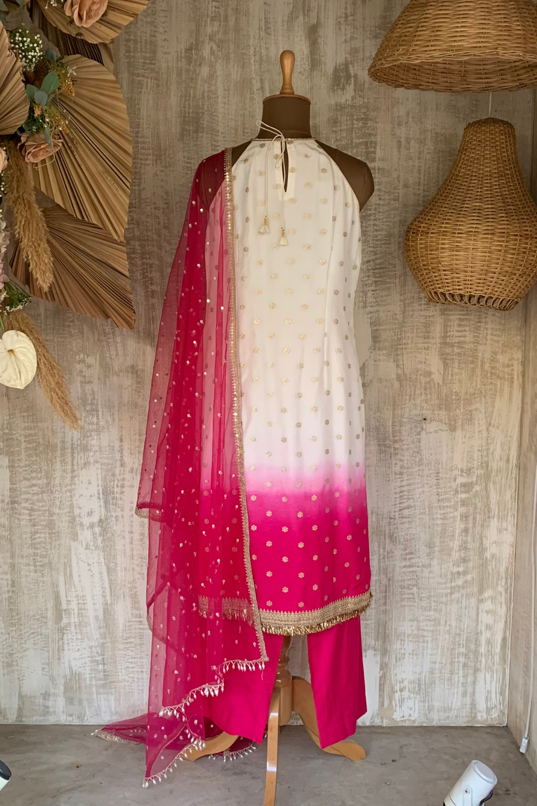Ivory to Pink Ombre Kurta Set