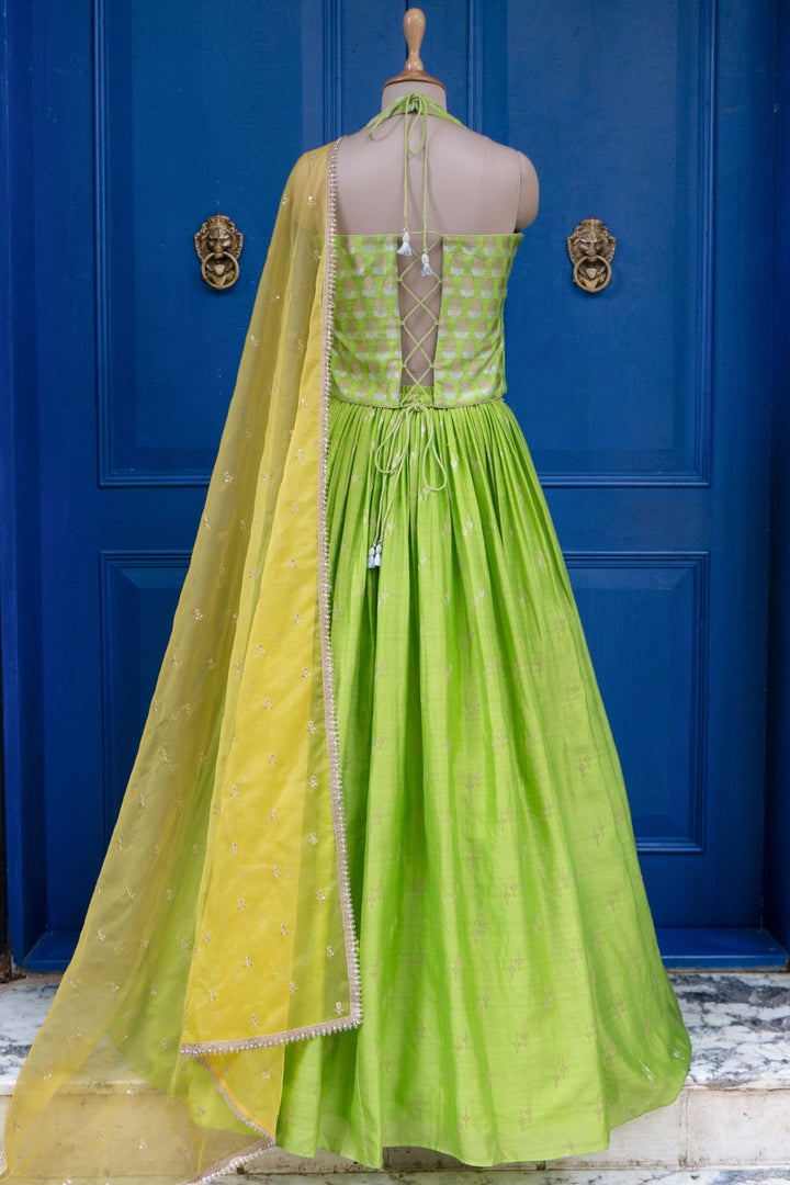 Lime green brocade rushing skirt