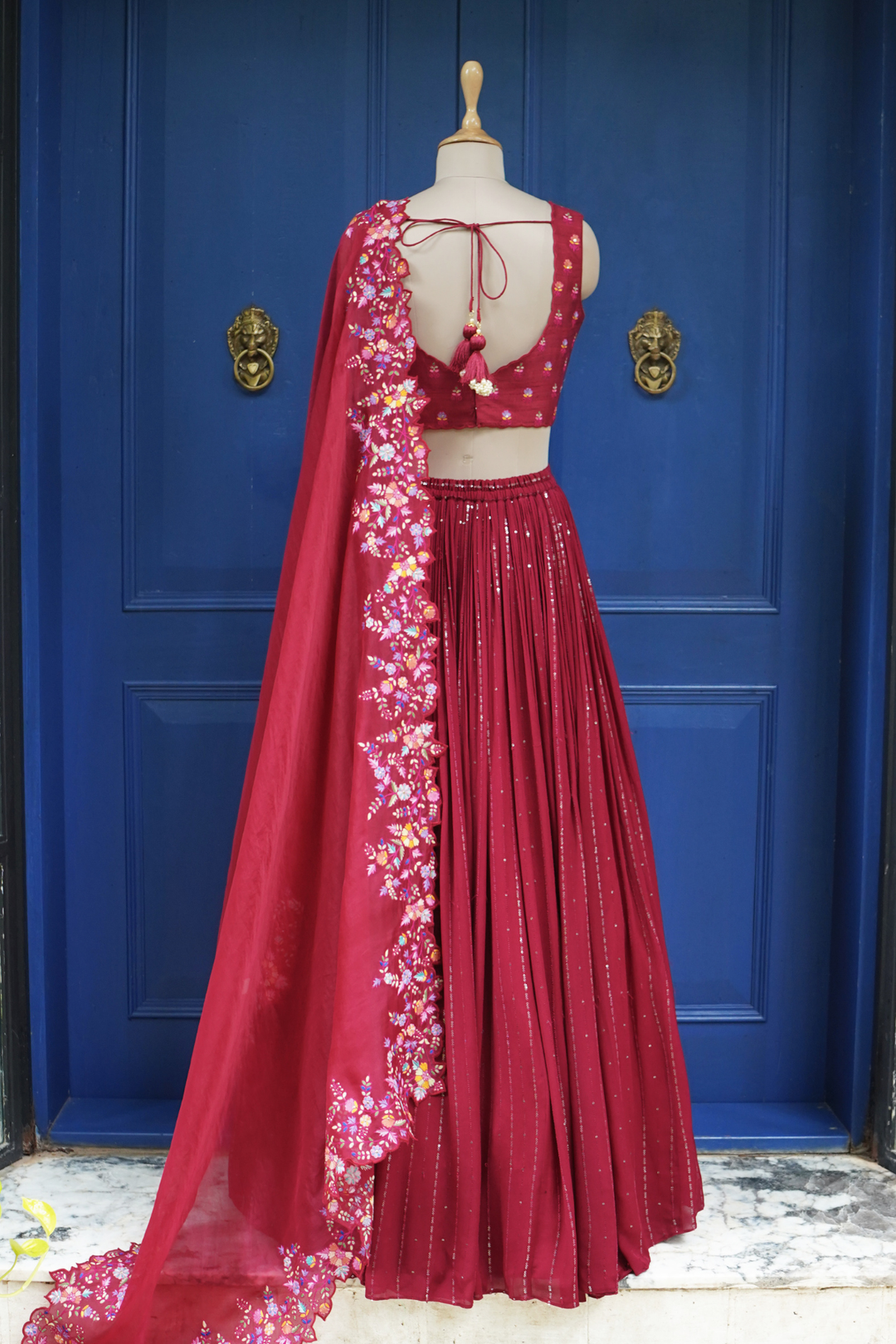 Maroon Zeba Rushing Lehenga