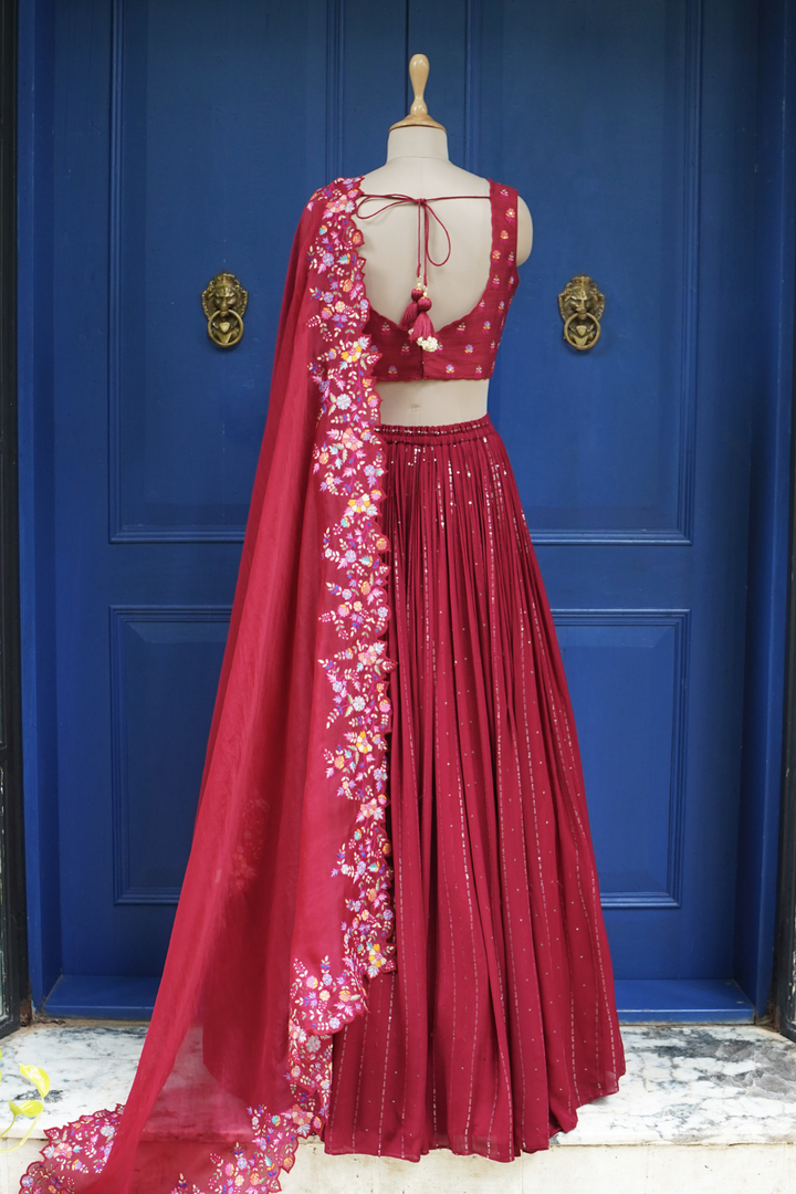 Maroon Zeba Rushing Lehenga