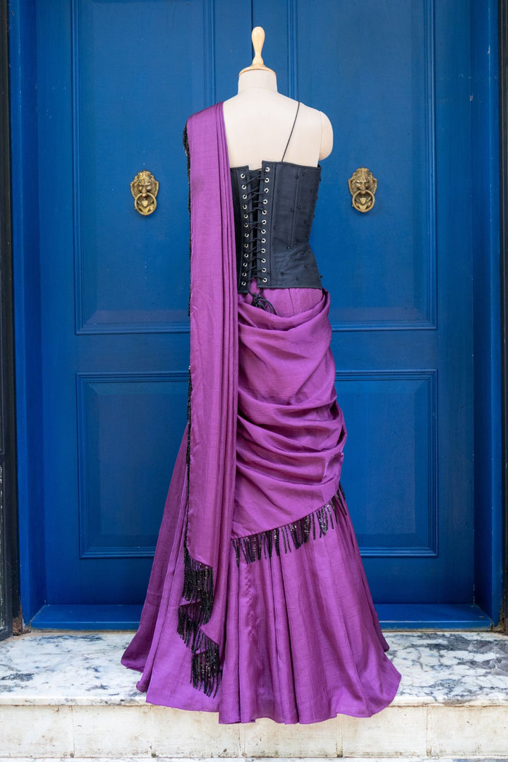 Magenta jasmine corset saree