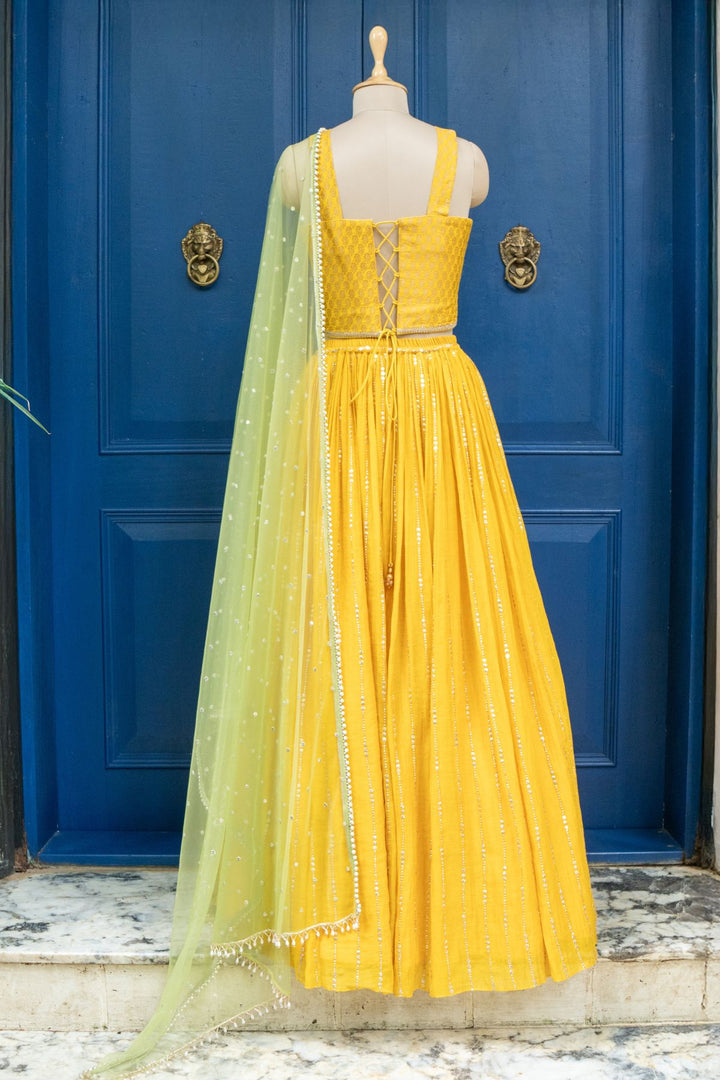 Yellow Brocade Corset Rushing Skirt
